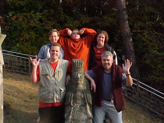 Rita, Ryan, Ashley, Bryce, statue & Phil in Korea - November '00